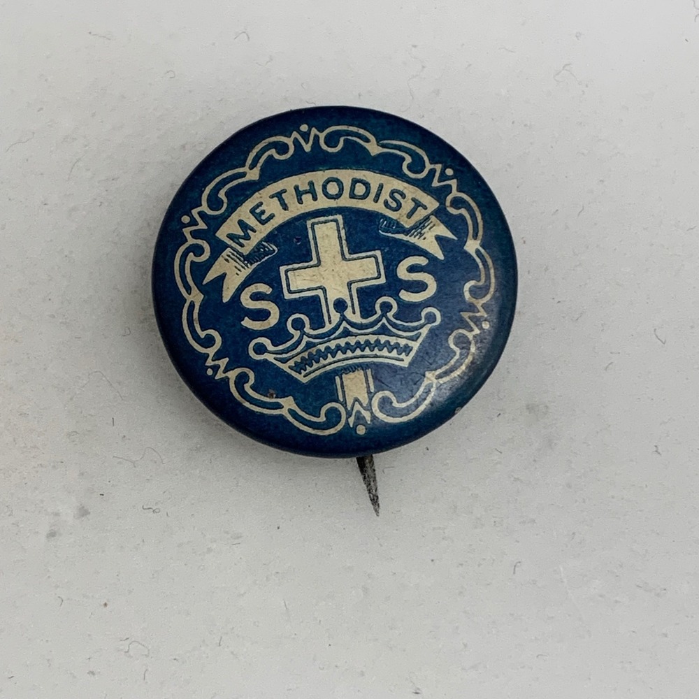 Vintage Methodist Sunday School Pin Little's Cross and Crown System Blue Gold